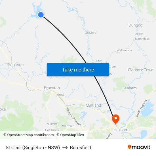 St Clair (Singleton - NSW) to Beresfield map