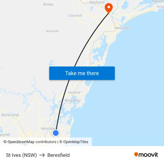 St Ives (NSW) to Beresfield map