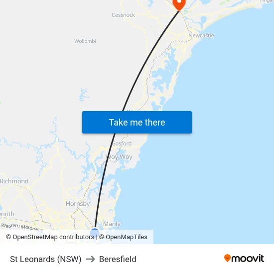 St Leonards (NSW) to Beresfield map