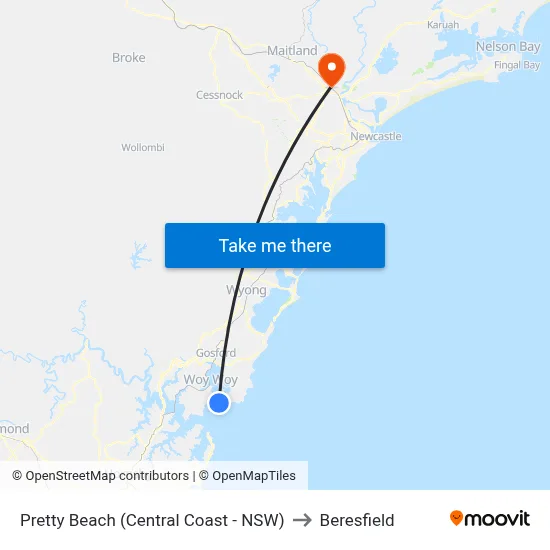 Pretty Beach (Central Coast - NSW) to Beresfield map