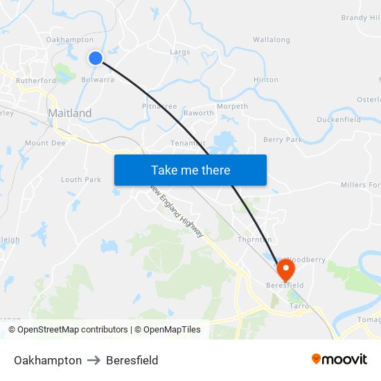 Oakhampton to Beresfield map