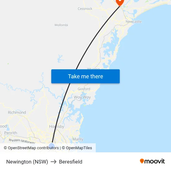 Newington (NSW) to Beresfield map