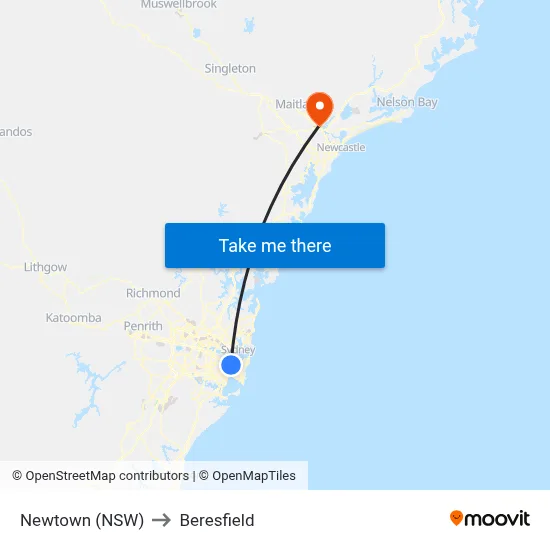 Newtown (NSW) to Beresfield map