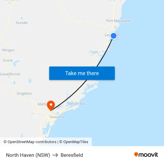 North Haven (NSW) to Beresfield map