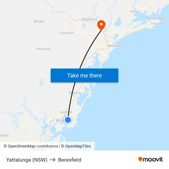 Yattalunga (NSW) to Beresfield map