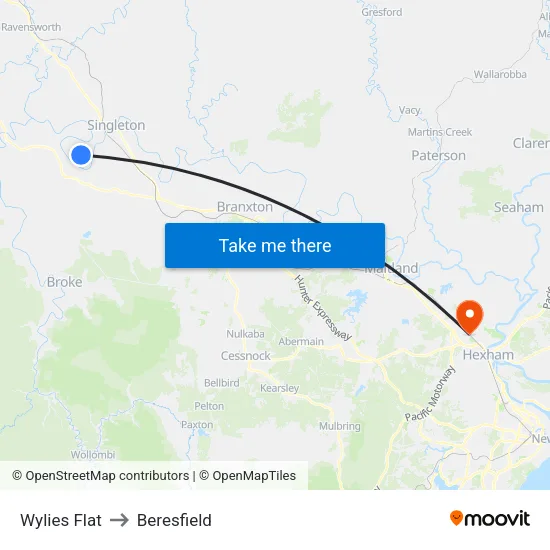 Wylies Flat to Beresfield map