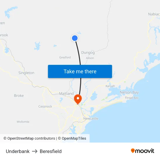 Underbank to Beresfield map