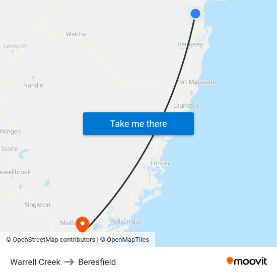 Warrell Creek to Beresfield map