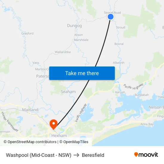 Washpool (Mid-Coast - NSW) to Beresfield map