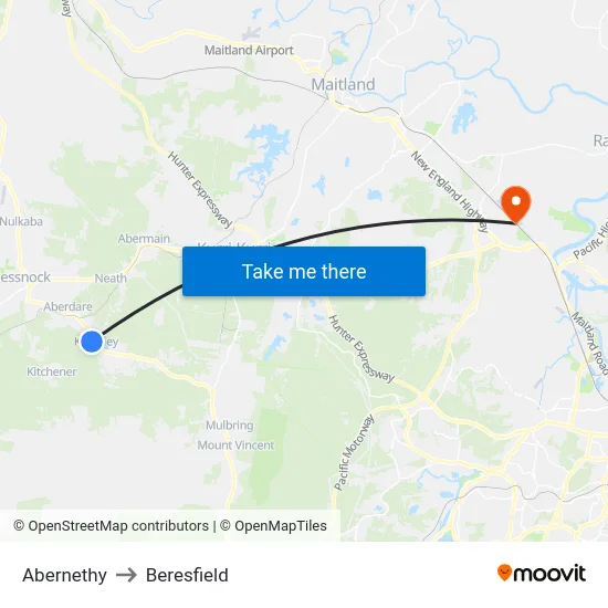 Abernethy to Beresfield map