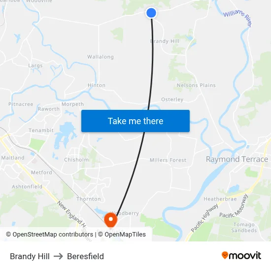 Brandy Hill to Beresfield map