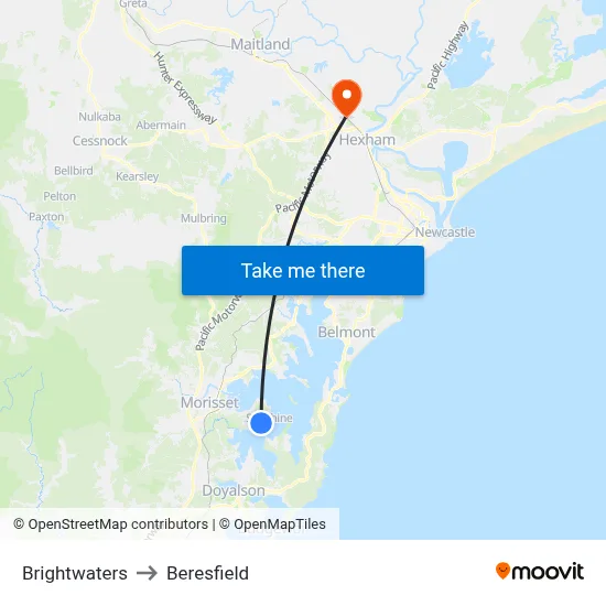 Brightwaters to Beresfield map