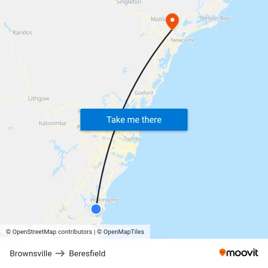 Brownsville to Beresfield map