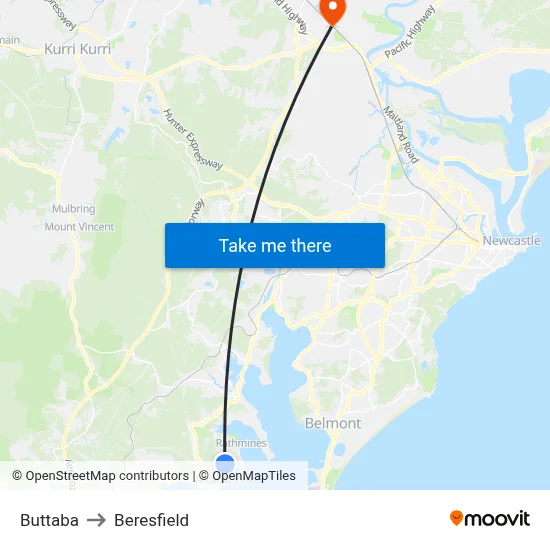 Buttaba to Beresfield map