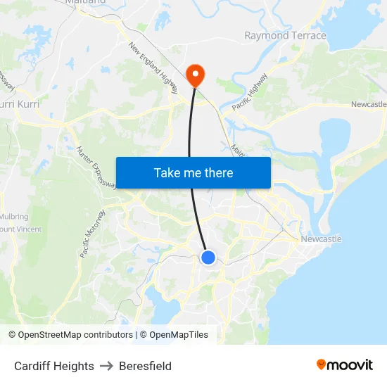 Cardiff Heights to Beresfield map