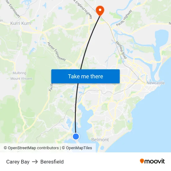 Carey Bay to Beresfield map