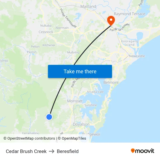 Cedar Brush Creek to Beresfield map