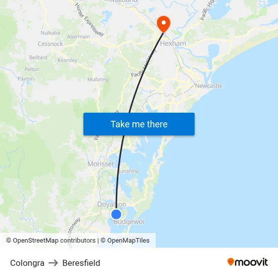 Colongra to Beresfield map