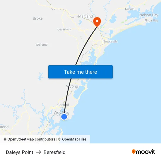 Daleys Point to Beresfield map