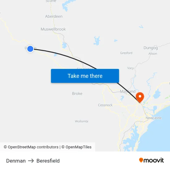 Denman to Beresfield map