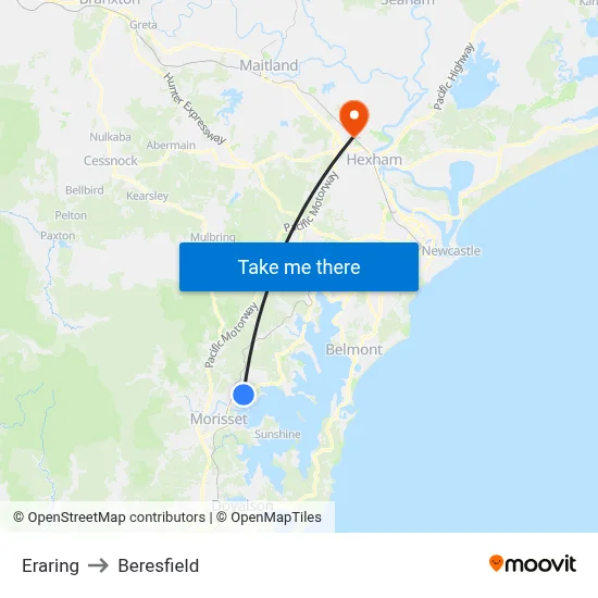 Eraring to Beresfield map