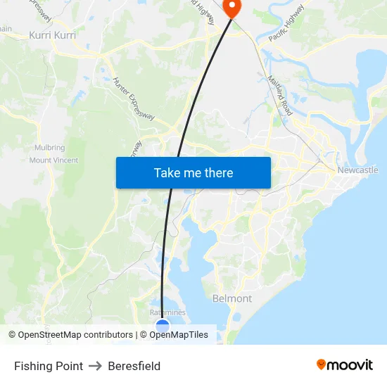Fishing Point to Beresfield map