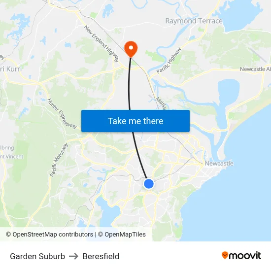 Garden Suburb to Beresfield map