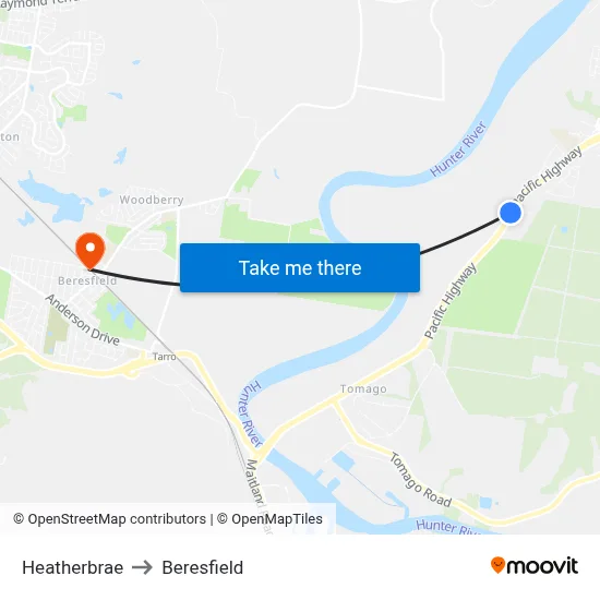 Heatherbrae to Beresfield map