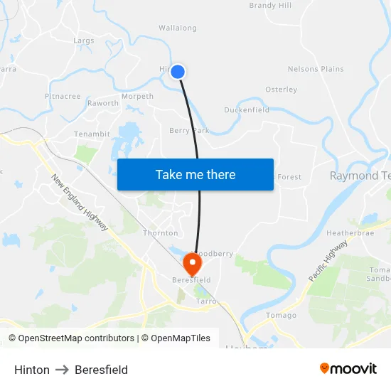 Hinton to Beresfield map