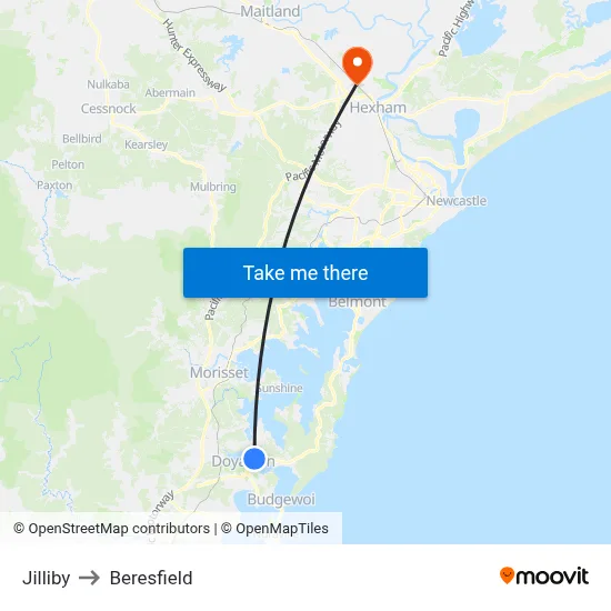 Jilliby to Beresfield map