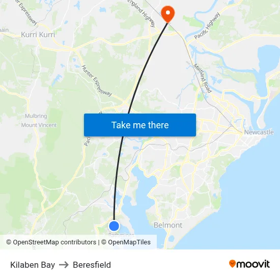 Kilaben Bay to Beresfield map