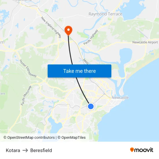 Kotara to Beresfield map