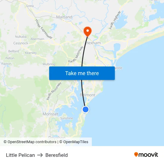 Little Pelican to Beresfield map