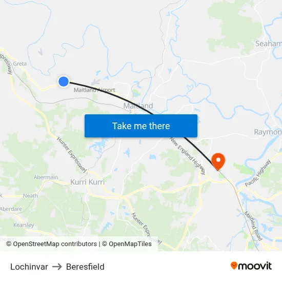 Lochinvar to Beresfield map
