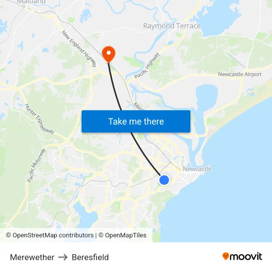 Merewether to Beresfield map
