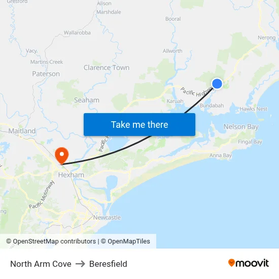 North Arm Cove to Beresfield map