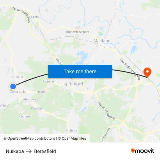 Nulkaba to Beresfield map
