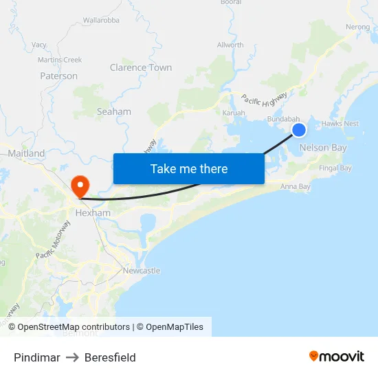 Pindimar to Beresfield map