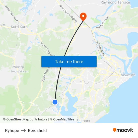Ryhope to Beresfield map