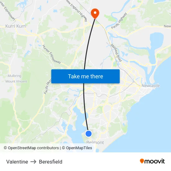 Valentine to Beresfield map