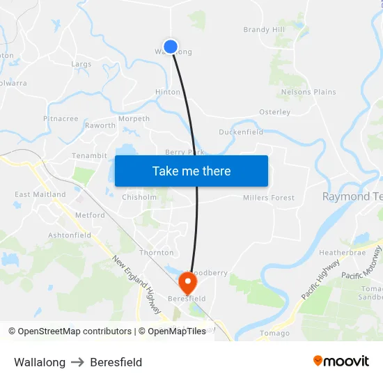 Wallalong to Beresfield map