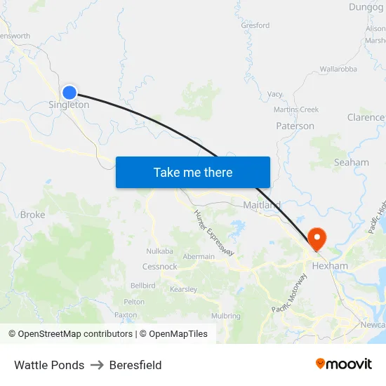 Wattle Ponds to Beresfield map