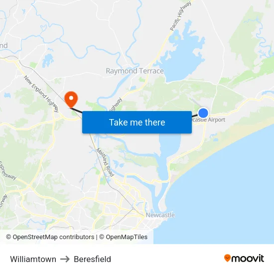 Williamtown to Beresfield map
