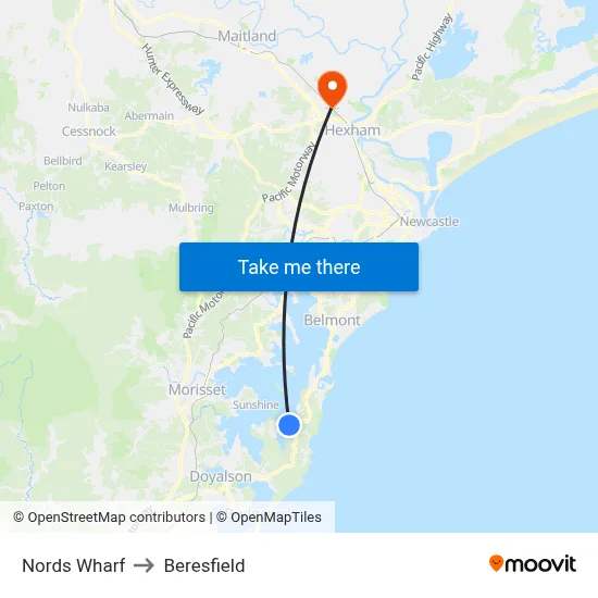 Nords Wharf to Beresfield map