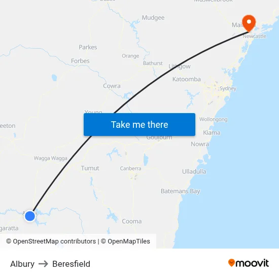 Albury to Beresfield map