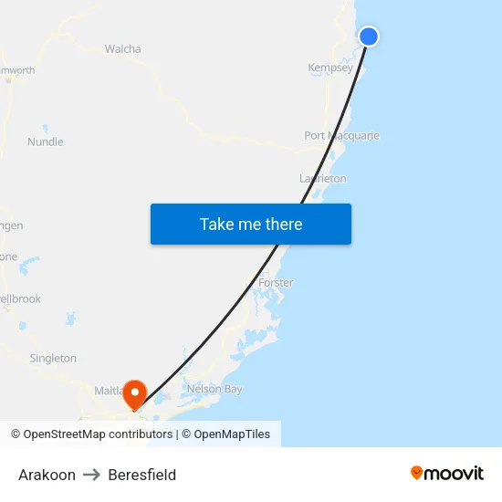 Arakoon to Beresfield map