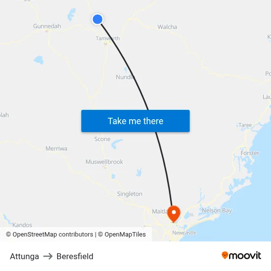 Attunga to Beresfield map