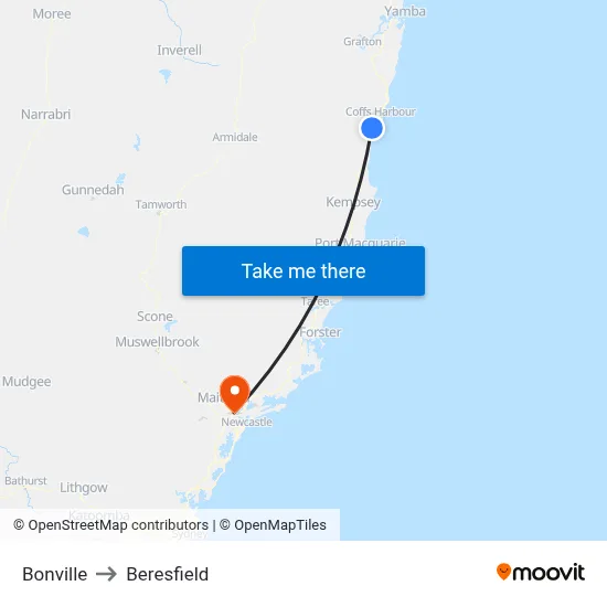 Bonville to Beresfield map