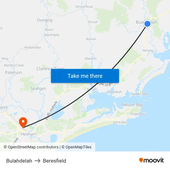 Bulahdelah to Beresfield map