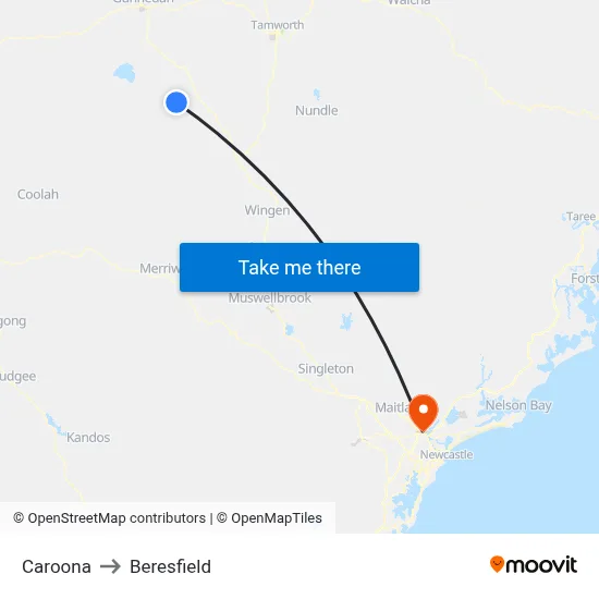 Caroona to Beresfield map